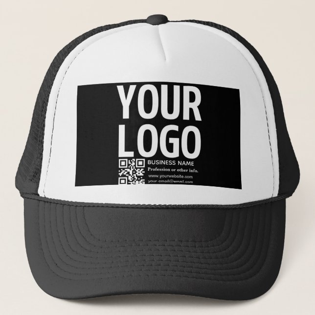 Ihr Logo mit editierbarem QR-Code und Text  Truckerkappe (Vorderseite)