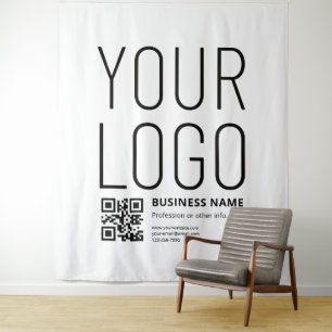 Ihr Logo mit editierbarem QR-Code und Text Wandteppich