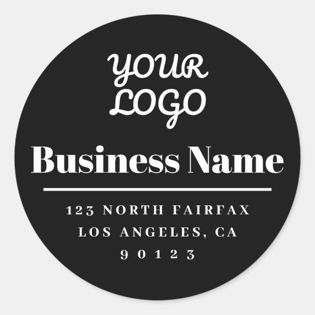 Ihr Logo Moderne Rücksendeadresse Schwarz & Weiß Runder Aufkleber (Vorderseite)