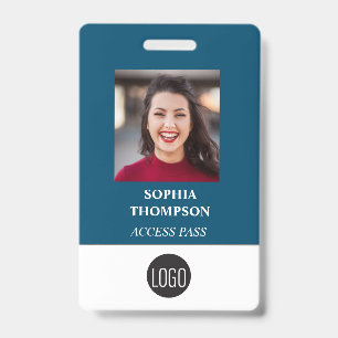 Ihr Logo Name des Mitarbeiters Foto Barcode Blau Ausweis