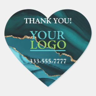 Ihr Logo, Name Telefonwerbung, Aquamariner Black G Herz-Aufkleber