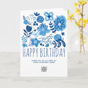 Ihr Logo Navy Blue Blumen Happy Birthday Karte