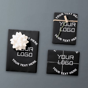Ihr Logo oder Bild & bearbeitbarer Text Schwarz Geschenkpapier Set