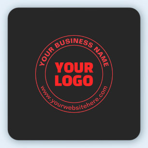 Ihr Logo oder Bild und bearbeitbarer Text, rot ode Quadratischer Aufkleber