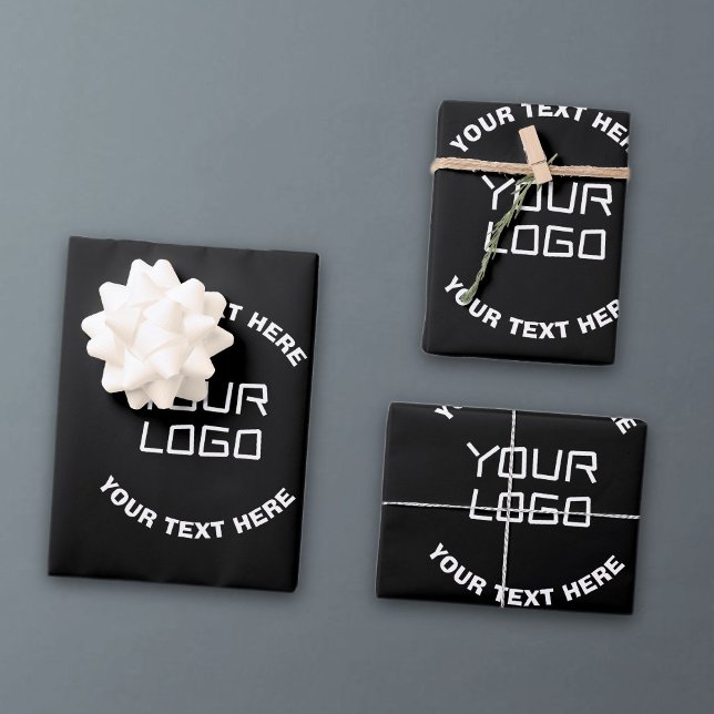 Ihr Logo oder Bild und bearbeiteter Text | Schwarz Geschenkpapier Set (Von Creator hochgeladen)