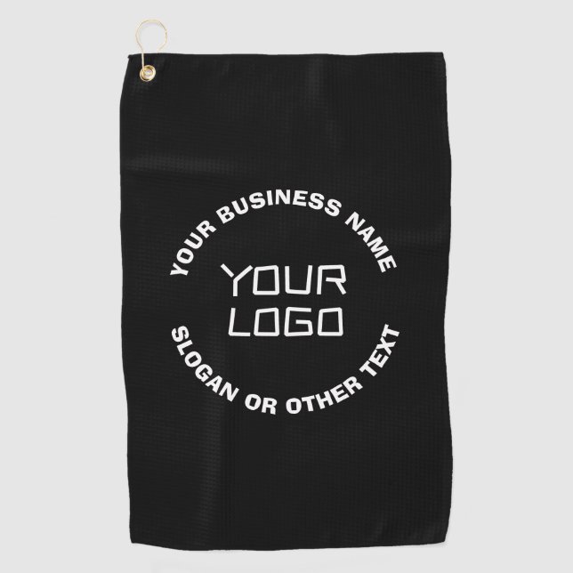 Ihr Logo oder Bild und bearbeiteter Text | Schwarz Golfhandtuch (Vorderseite)