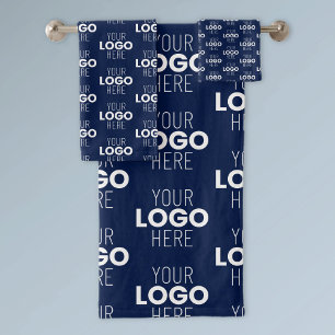 Ihr Logo oder Bildwiederholmuster Marineblau Badhandtuch Set