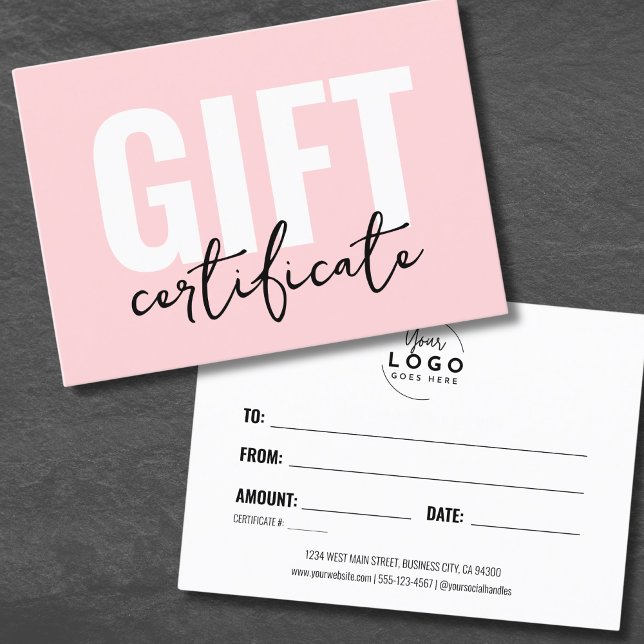 Ihr Logo Pink Minimal Geschenkgutschein Visitenkarte (Your Logo Pink Minimal Business Gift Certificate)