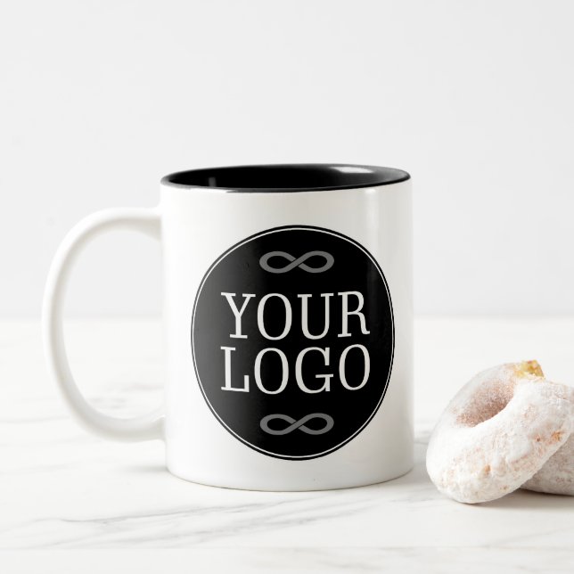 Ihr Logo - Punkt - Hintergrund SCHWARZ Zweifarbige Tasse (Mit Donut)