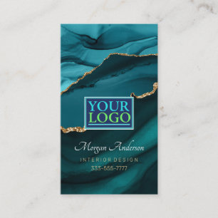 Ihr Logo, QR-Code, Elegant Pro, Teal-Achat & Gold Visitenkarte
