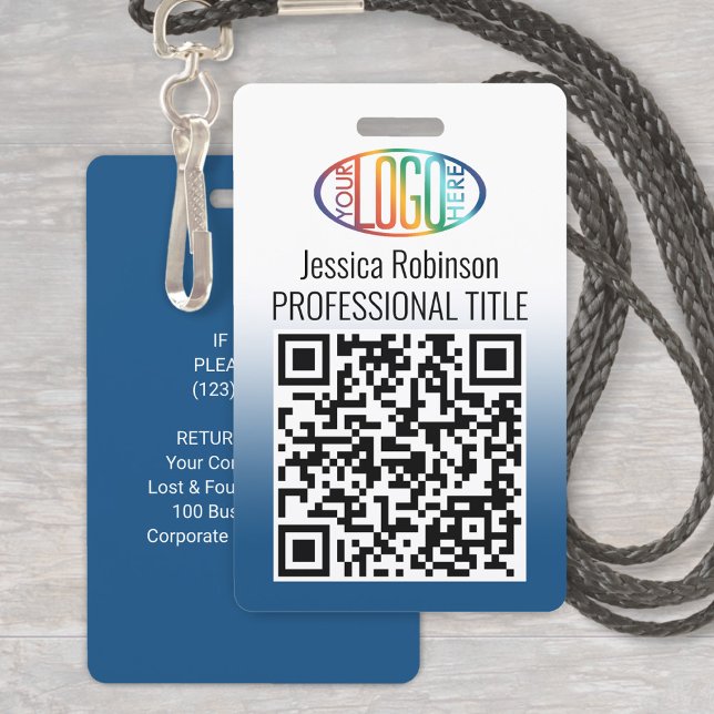 Ihr Logo, QR-Code, Name und Titel Blue Gradient Ausweis (Von Creator hochgeladen)