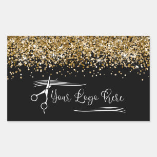 Ihr Logo Schwarz und Gold Glitter Glam Rechteckiger Aufkleber