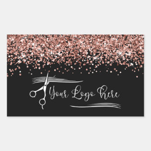 Ihr Logo Schwarz und Roségold Glitter Glam Rechteckiger Aufkleber