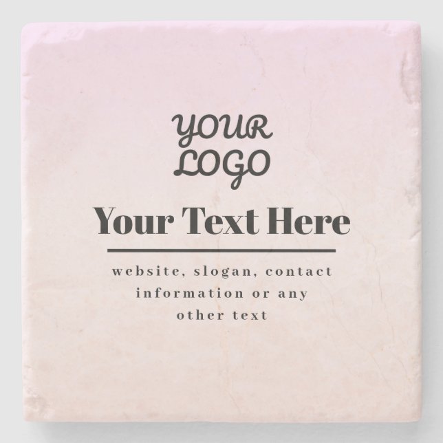 Ihr Logo & Text | Pink & Peach Ombre Steinuntersetzer (Vorderseite)