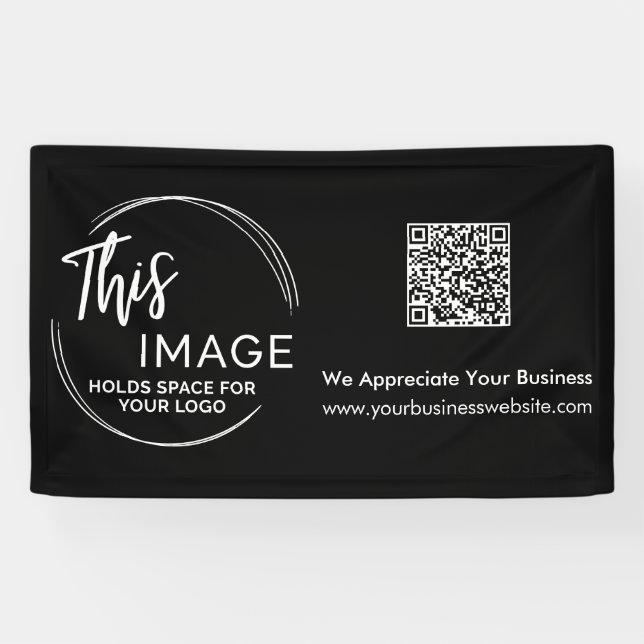 Ihr Logo und QR-Code Business Promo Black Banner (Horizontal)