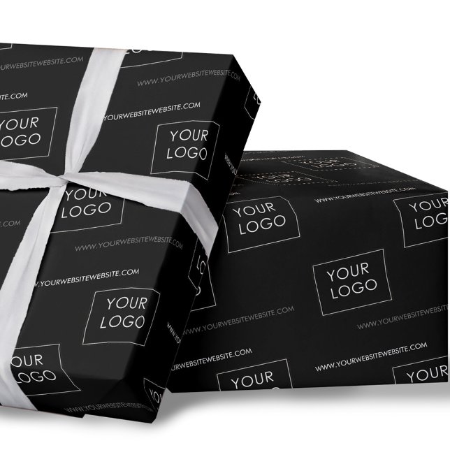 Ihr Logo Website Business Company Packaging Black Geschenkpapier (Von Creator hochgeladen)
