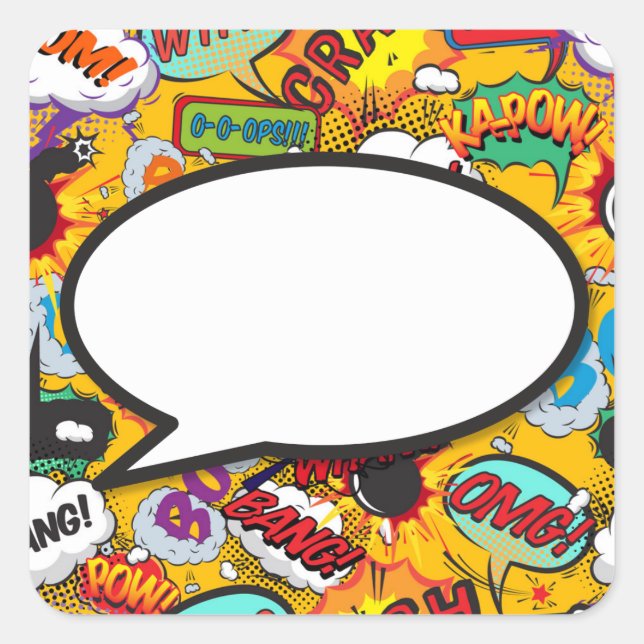 Ihr Message Speech Bubble Fun Retro Comic Book Quadratischer Aufkleber (Vorderseite)