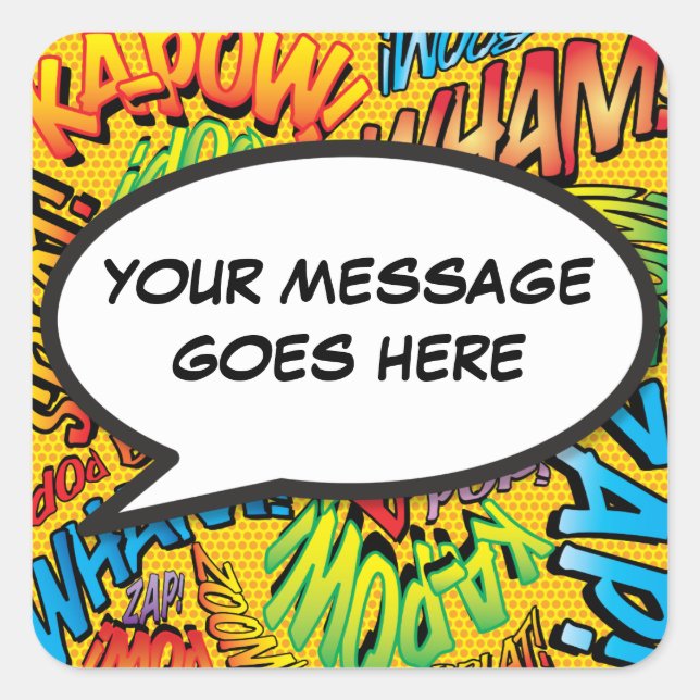 Ihr Message Speech Bubble Fun Retro Comic Book Quadratischer Aufkleber (Vorderseite)