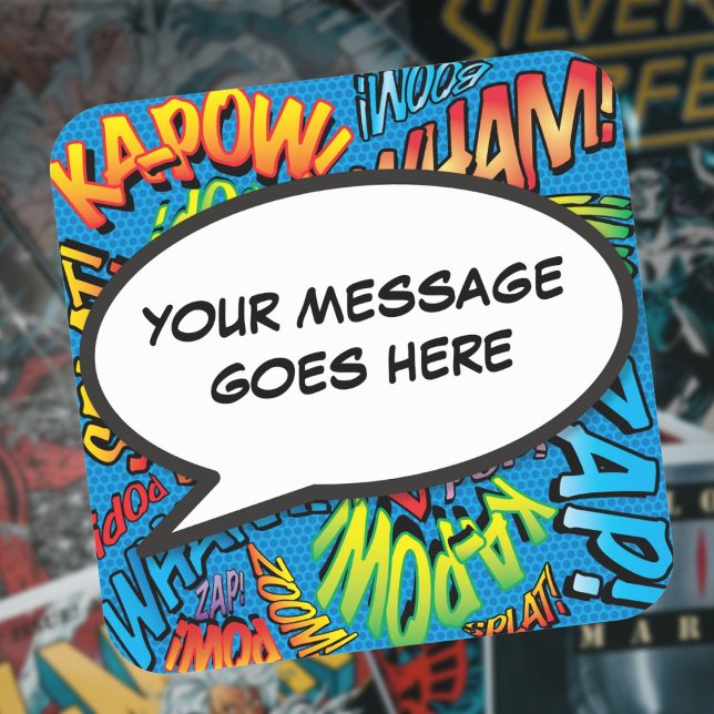 Ihr Message Speech Bubble Fun Retro Comic Book Quadratischer Aufkleber (Your Message Speech Bubble Fun Retro Comic Book Square Sticker)