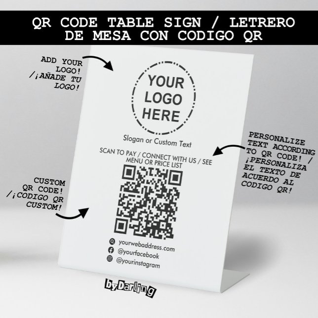 Ihr Minimalistisches Logo Moderner QR-Code Sockelschild (Your Logo Here Modern QR Code Custom Table Sign - Photo Credit: NordWood Themes (Unsplash))