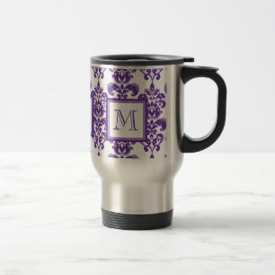 Ihr Monogramm, dunkles Purpur-Damaskus-Muster 2 Reisebecher