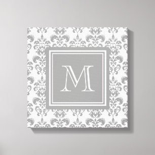Ihr Monogramm, Graue Damast-Muster 2 Leinwanddruck