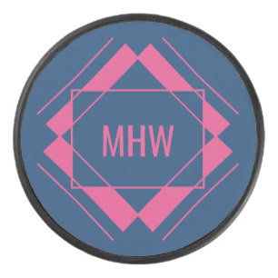 Ihr Monogramm im geometrischen Muster-Hockey-Puck Eishockey Puck