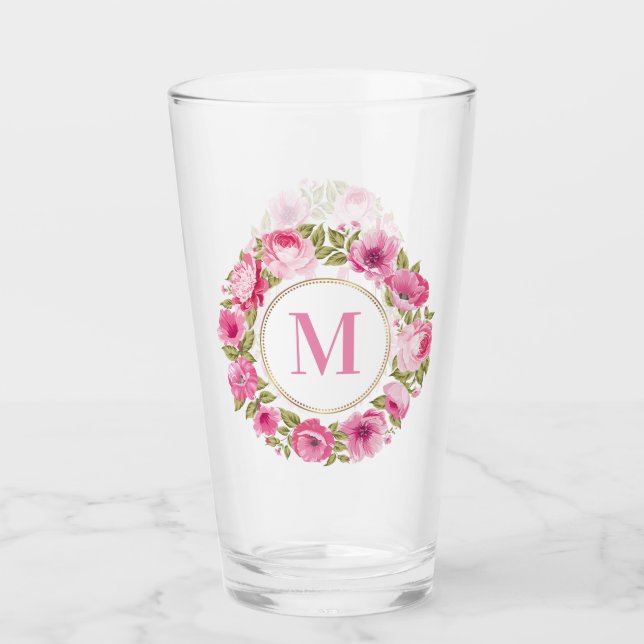 Ihr Monogramm in Blume Frame Pint Glas (Vorderseite)