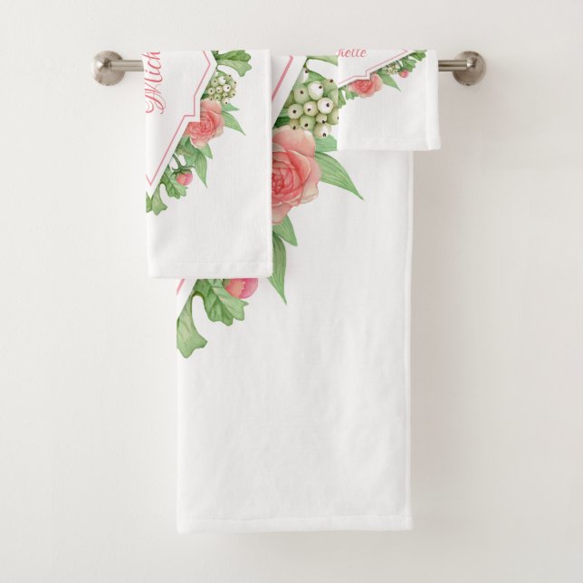 Ihr Monogramm in Blume Rahmen Handtuch Set (Insitu)