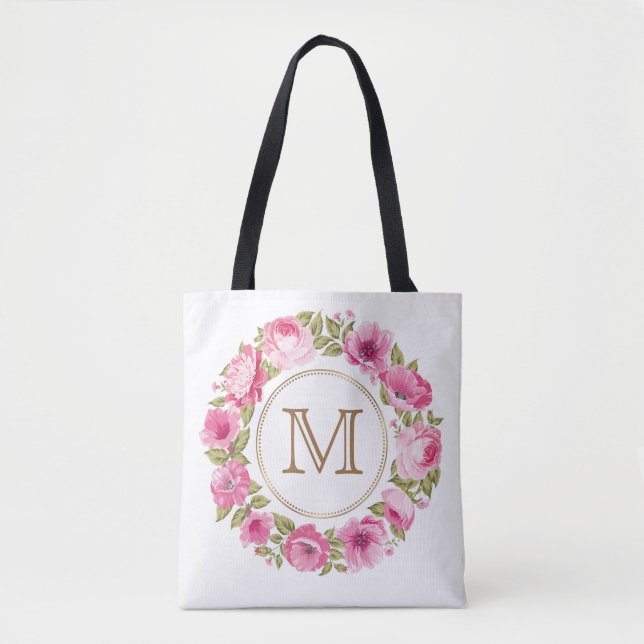 Ihr Monogramm in Blume-Rahmen-Taschen (Vorderseite)