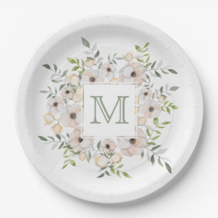 Ihr Monogramm in Blume-Rahmen-Tellern Pappteller