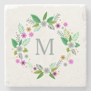 Ihr Monogramm in Blume-Rahmen-Untersetzer Steinuntersetzer