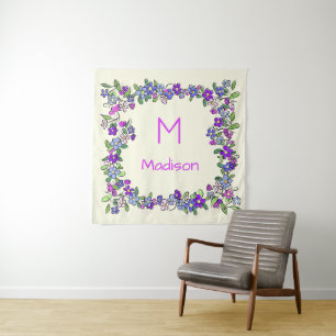 Ihr Monogramm in Blume-Rahmen Wandteppich