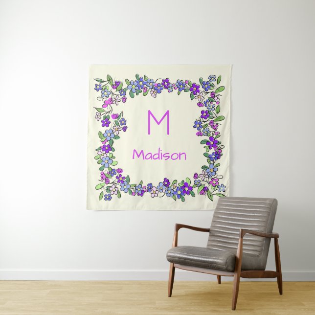 Ihr Monogramm in Blume-Rahmen Wandteppich (Beispiel (Horizontal))