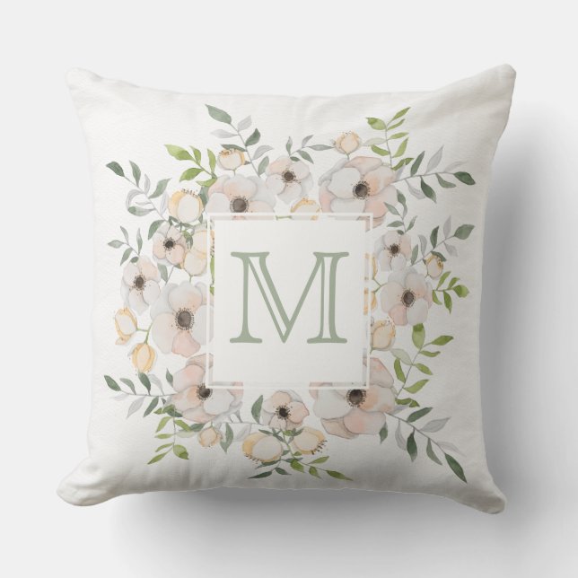 Ihr Monogramm in der Blume Rahmen werfen Kissen (Vorderseite)