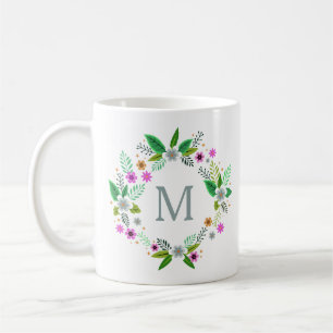 Ihr Monogramm in einem Blume-Rahmen Kaffeetasse