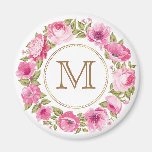 Ihr Monogramm in einem Blume-Rahmen-Magneten Magnet