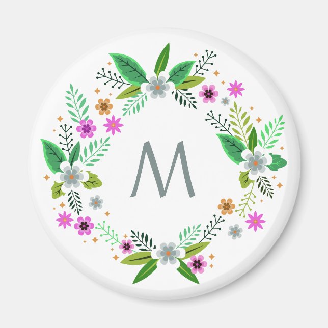 Ihr Monogramm in einem Blume-Rahmen-Magneten Magnet (Vorne)