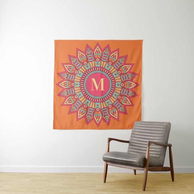 Ihr Monogramm in einem Boho-Rahmen-Band Wandteppich (Beispiel)