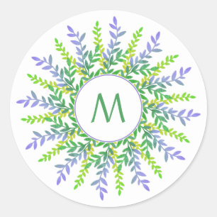 Ihr Monogramm in einem Leaf-Rahmen-Aufkleber Runder Aufkleber