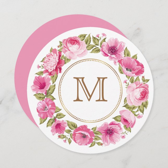 Ihr Monogramm in einer Blume Rahmen benutzerdefini Einladung (Vorne/Hinten)