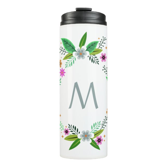 Ihr Monogramm in einer Blume Rahmen benutzerdefini Thermosbecher (Vorderseite)