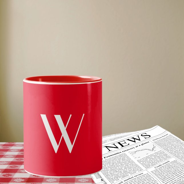 Ihr Monogramm in rot und weiß Zweifarbige Tasse (Von Creator hochgeladen)