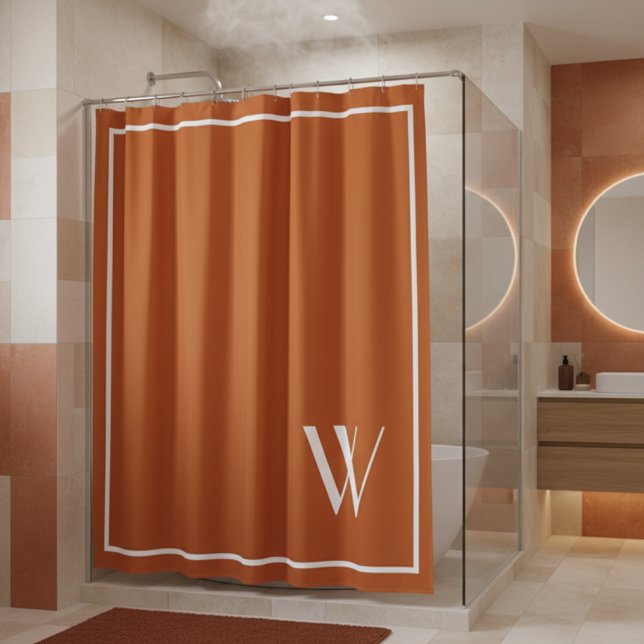 Ihr Monogramm in verbranntem Orange   Duschvorhang (Von Creator hochgeladen)