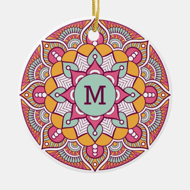 IHR Monogramm maßgeschneiderter Boho-Ornament Keramik Ornament (Vorne)