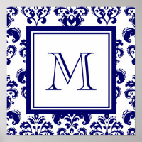 Ihr Monogramm, Navy Blau Damast-Muster 2