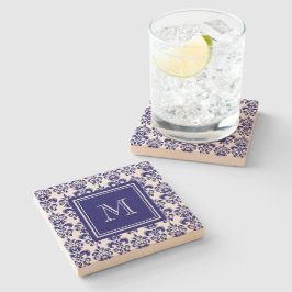 Ihr Monogramm, Navy Blue Damask Muster 2 Steinuntersetzer