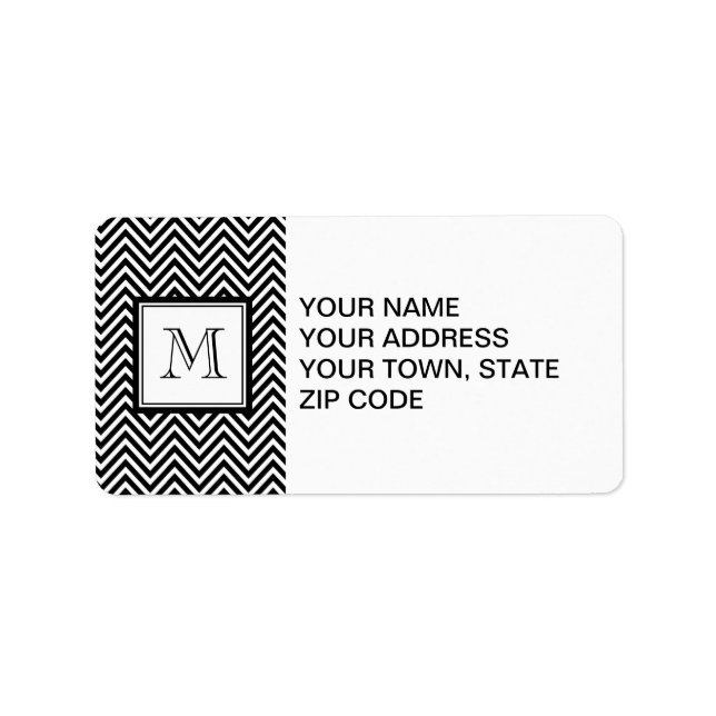 IHR MONOGRAMM, SCHWARZ ZICKZACK ADRESSAUFKLEBER (Vorne)
