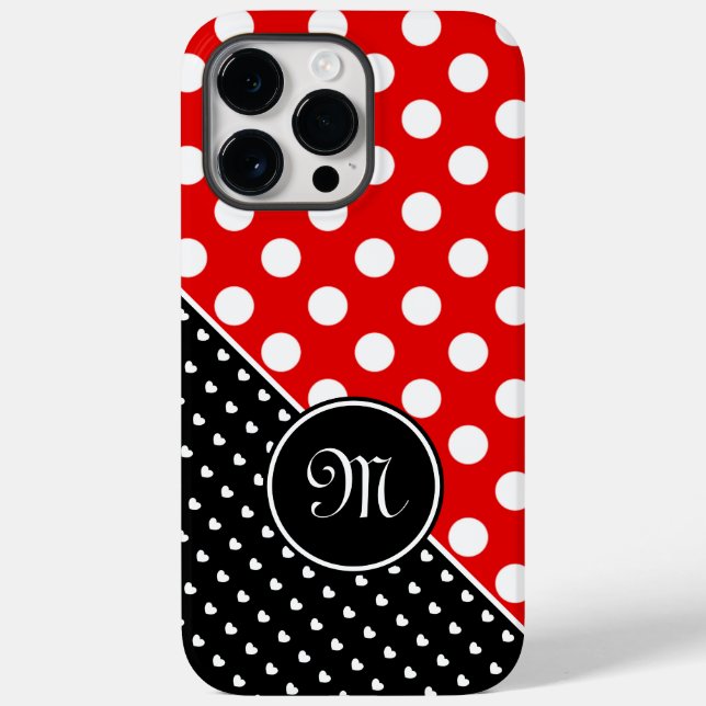 Ihr Monogramm Stilvolle Polka Dots Red Schwarz-wei Case-Mate iPhone Hülle (Rückseite)