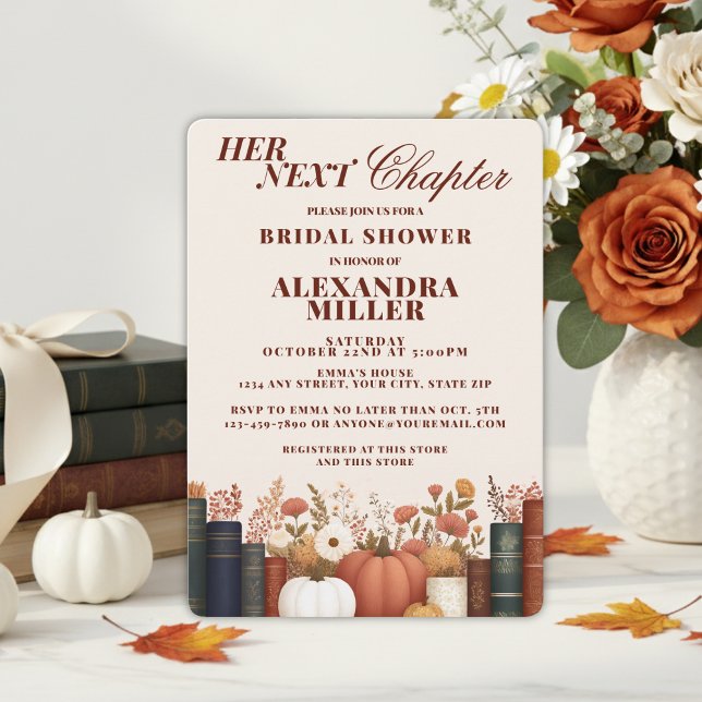 Ihr nächstes Kapitel Fall Pumpkin Buch Thema Brida Einladung (Her Next Chapter Fall Book Themed Bridal Shower)
